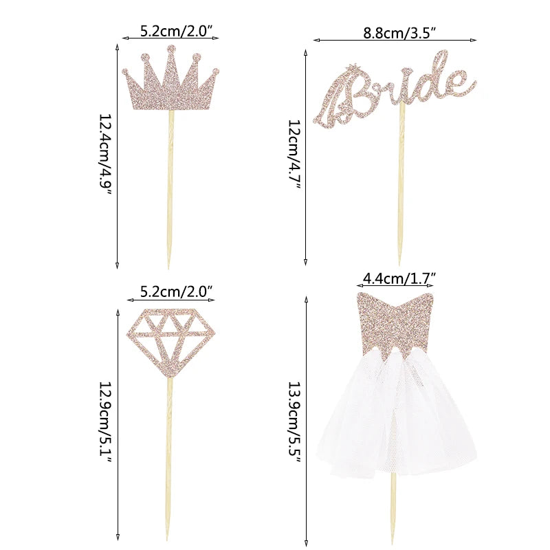 Rose Gold Glitter Bride To Be Diamond Wedding Dress Cupcake Toppers Bridal Shower Wedding Bachelorette Party DIY Decor