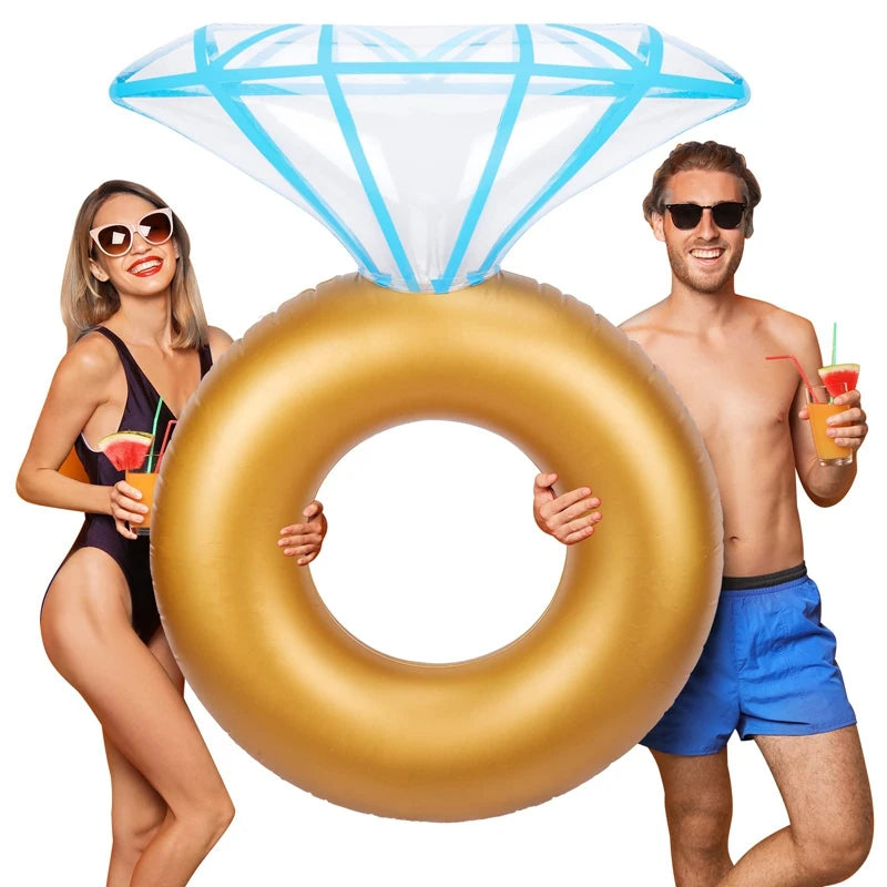 Inflatable Diamond Ring Pool Floaties | Pink or Gold