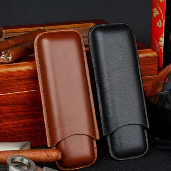 2 Cigar Leather Holder - 52 Gauge